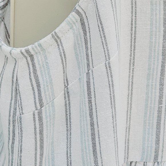 BP Womens LG Top Linen Blend Gray-Striped Crop Vacation Beachy BOHO Minimalist - Picture 3 of 9